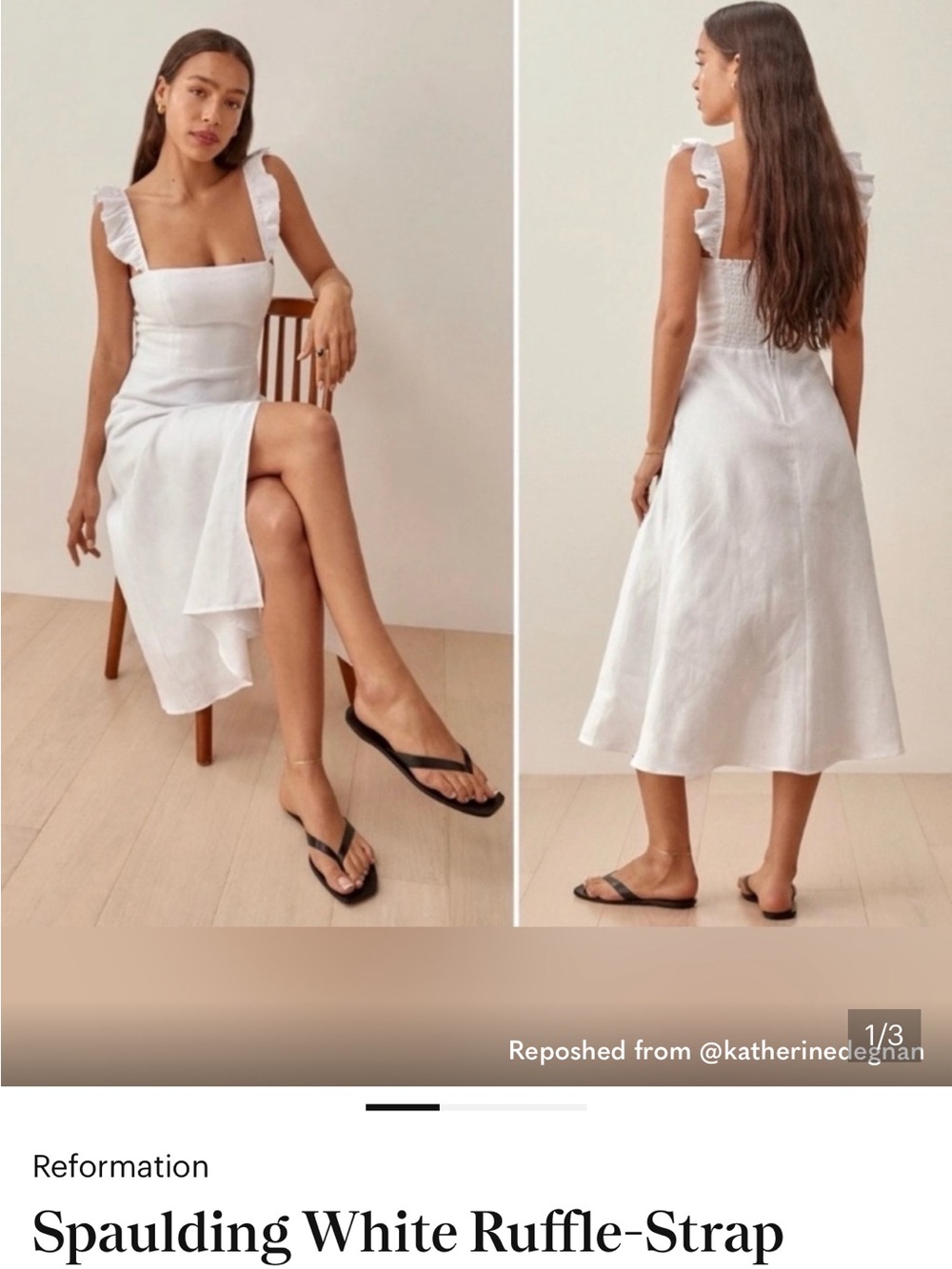 Reformation White Ruffle-Shoulder Midi Dress